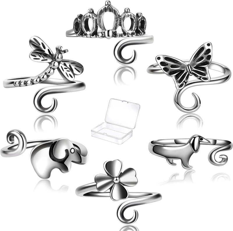 Hotlea Store 6 PCS Crochet Tension Ring Cat Crown Butterfly Elephant Sunflower Adjustable Yarn Rings Tools Crochet Accessories Gifts for Crochet Lovers - Image 1